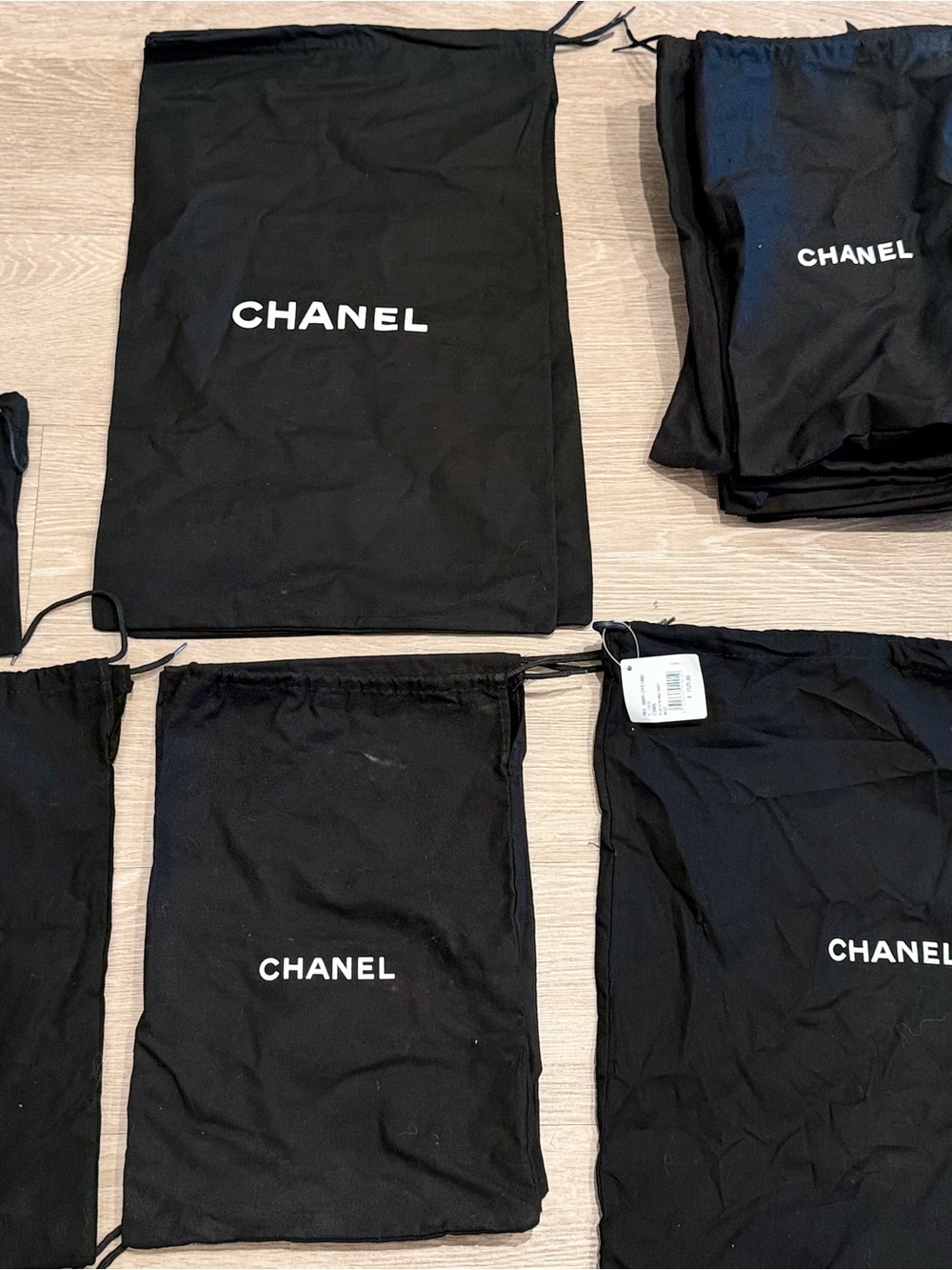 Chanel dusts shoes and hand bags all black bulks assorted sizes 33 total most of